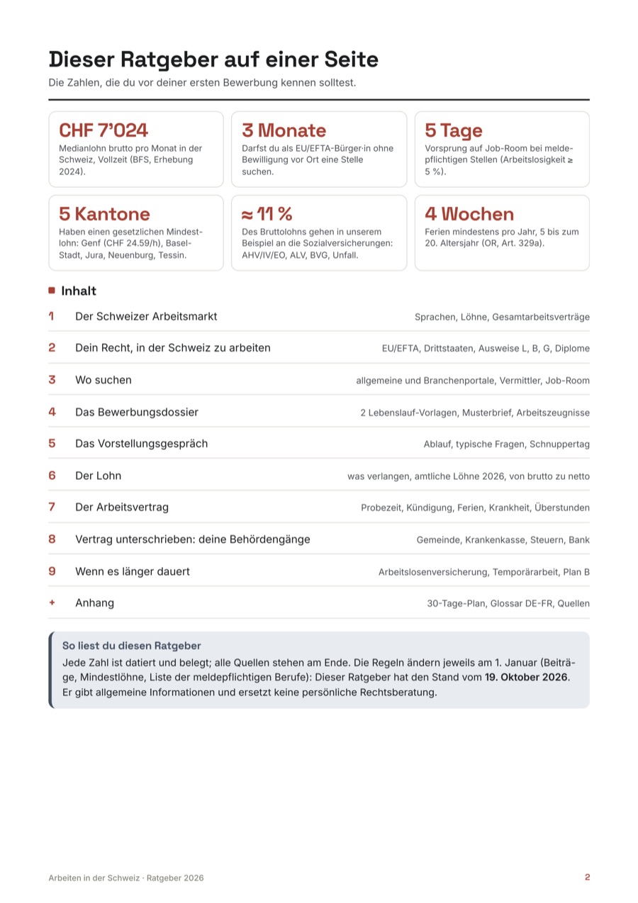 Seite 1 aus dem Ratgeber Arbeiten in der Schweiz