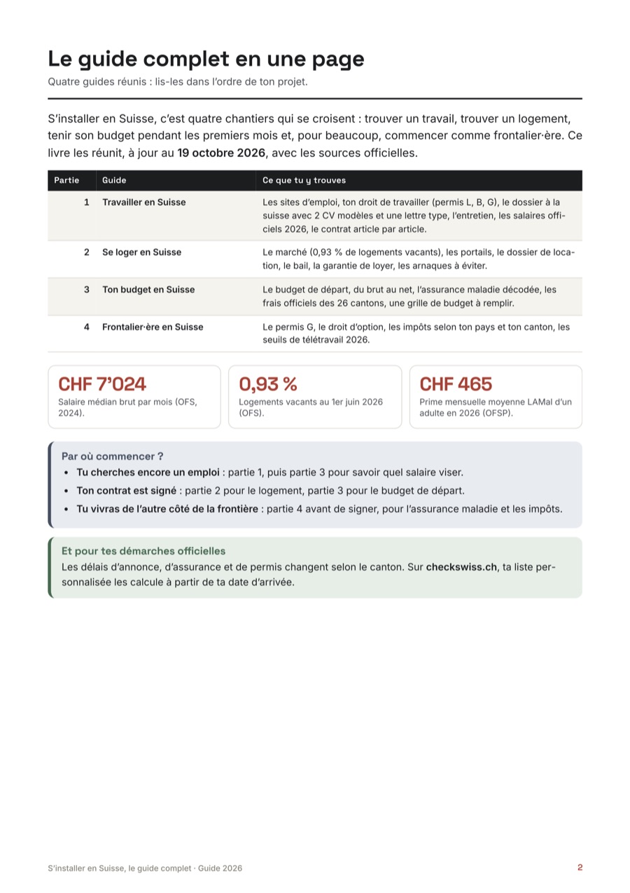 Page 1 du guide S’installer en Suisse, le guide complet
