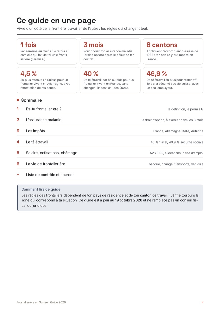 Page 1 du guide Frontalier·ère en Suisse