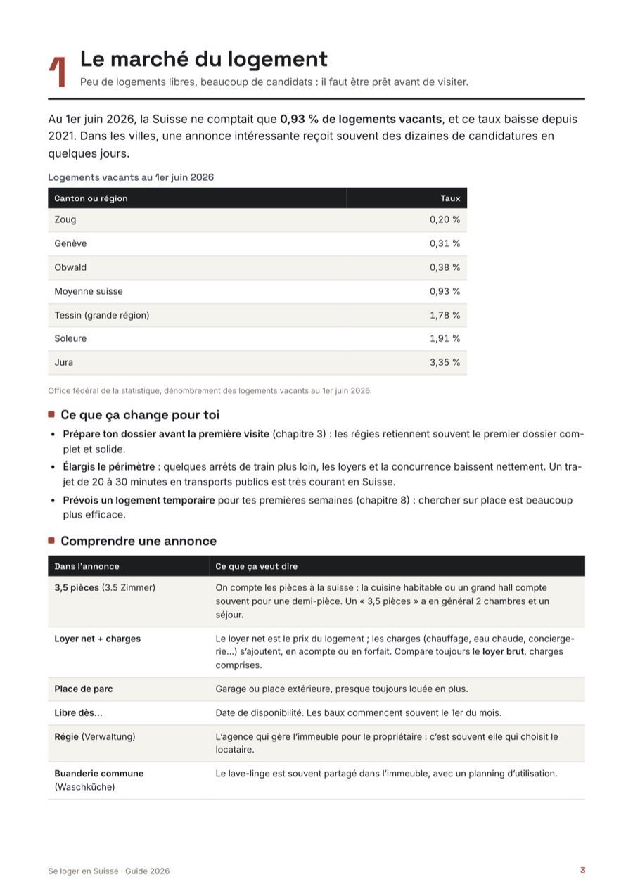Page 2 du guide Se loger en Suisse